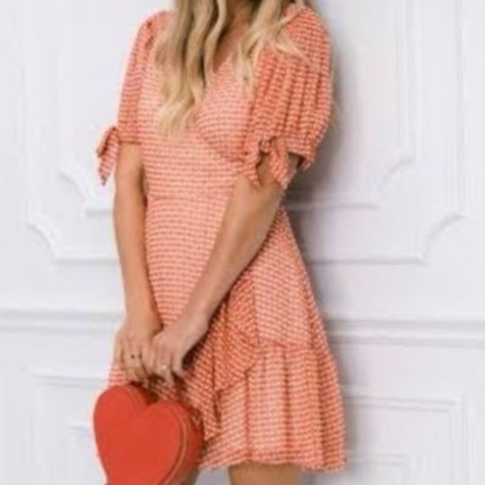 LC Lauren Conrad Knot-Sleeve Ruffle Wrap Dress NWT Size M